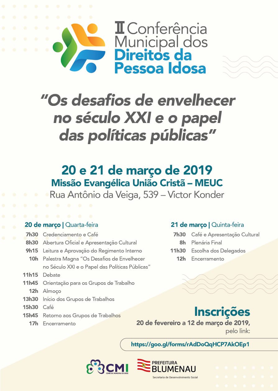 II Conferência Municipal dos Direitos da Pessoa Idosa acontece nos dias 20 e 21 