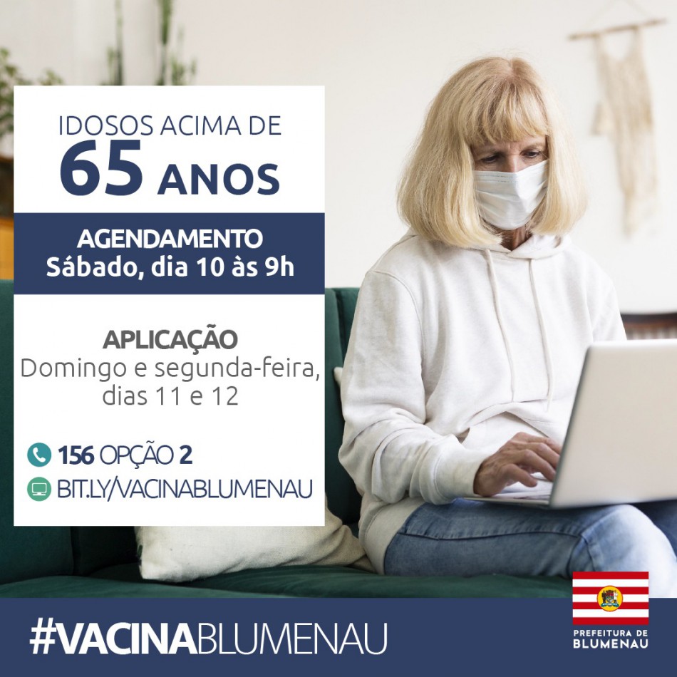 Prefeitura abre agendamento para vacinação contra Covid-19 em idosos acima dos 65 anos