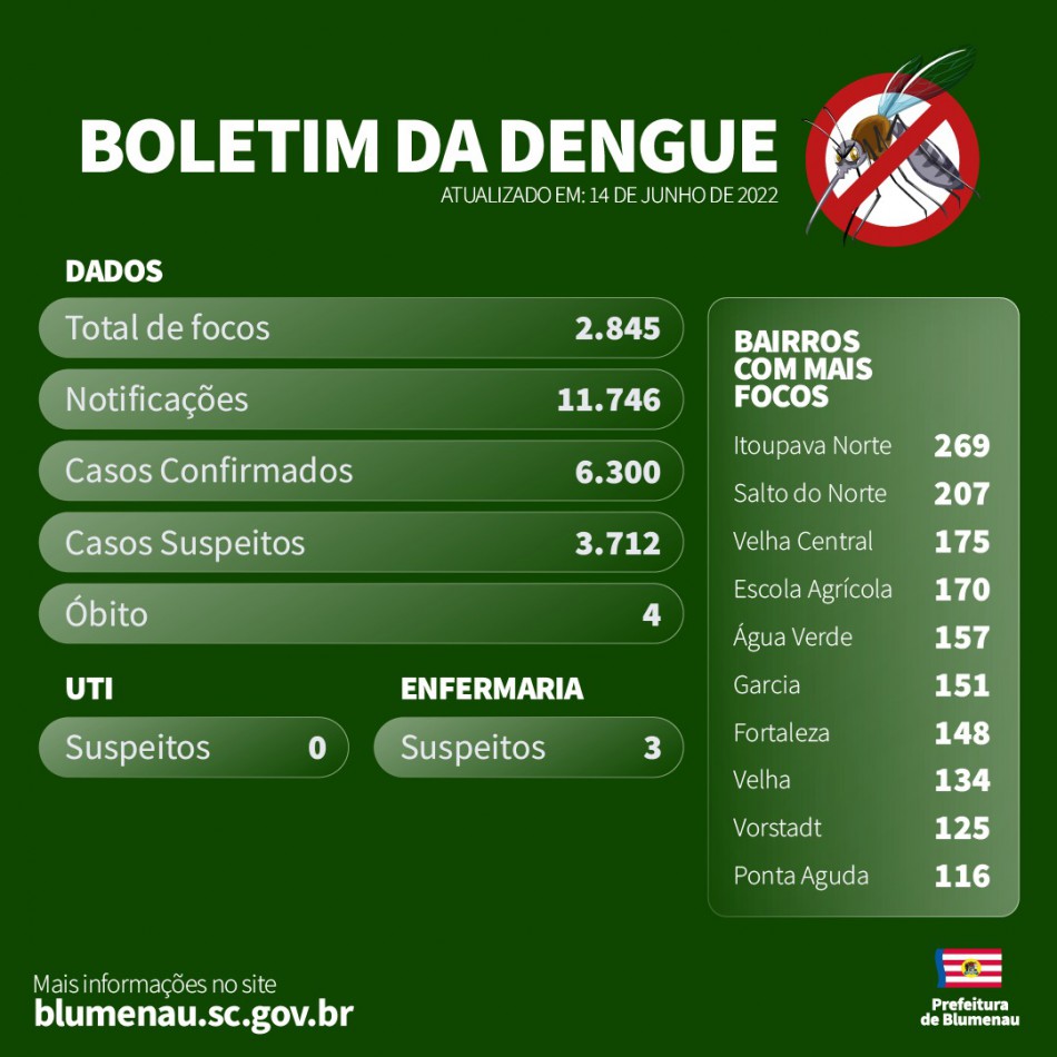 Blumenau confirma mais dois óbitos por dengue na cidade