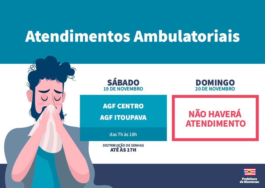 AGFs Centro e Itoupava terão atendimento ambulatorial neste sábado, dia 19